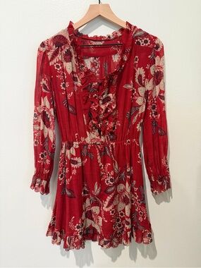 Zimmermann Red Floral Ruffle Mini Dress